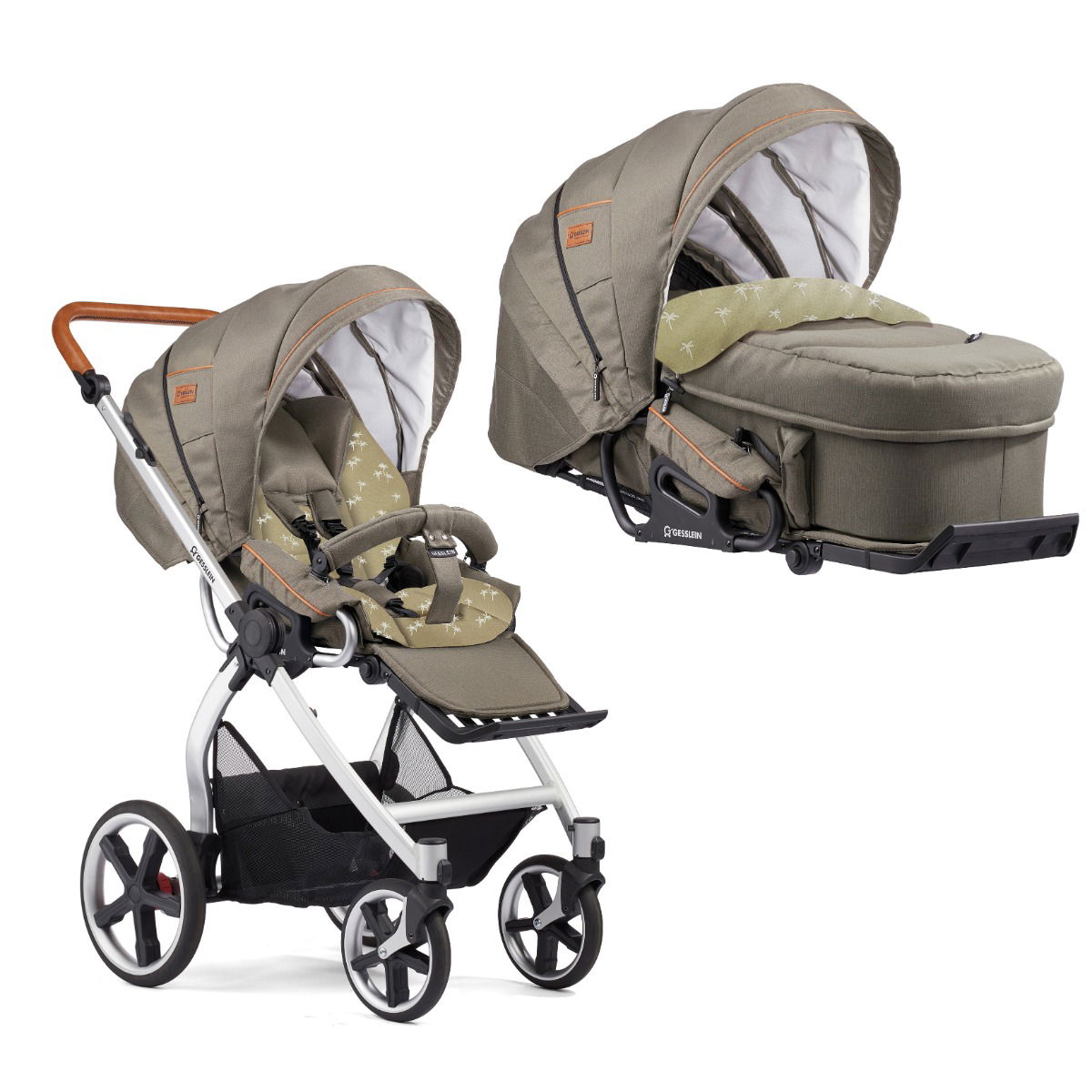 Gesslein FX4 Classic Kinderwagen Gestell eloxiert mit C2-Compact Tragetasche Farbe wählbar