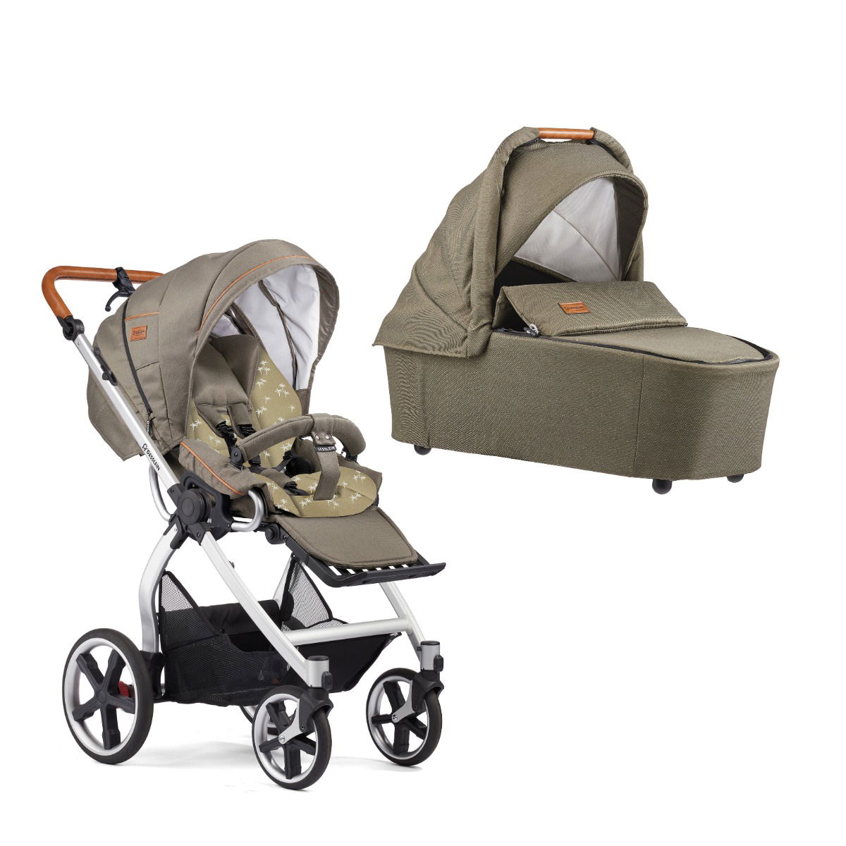 Gesslein FX4 Classic Kinderwagen mit Handbremse Gestell eloxiert mit Panorama Lyx Babywanne Farbe wählbar