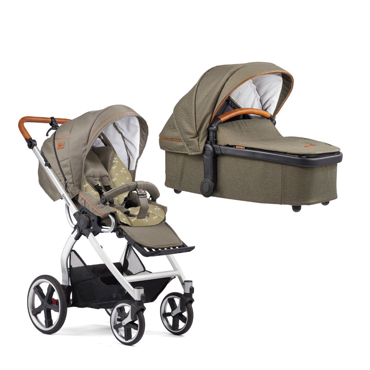 Gesslein FX4 Classic Kinderwagen mit Handbremse Gestell eloxiert mit Panorama Relax Babywanne Farbe wählbar