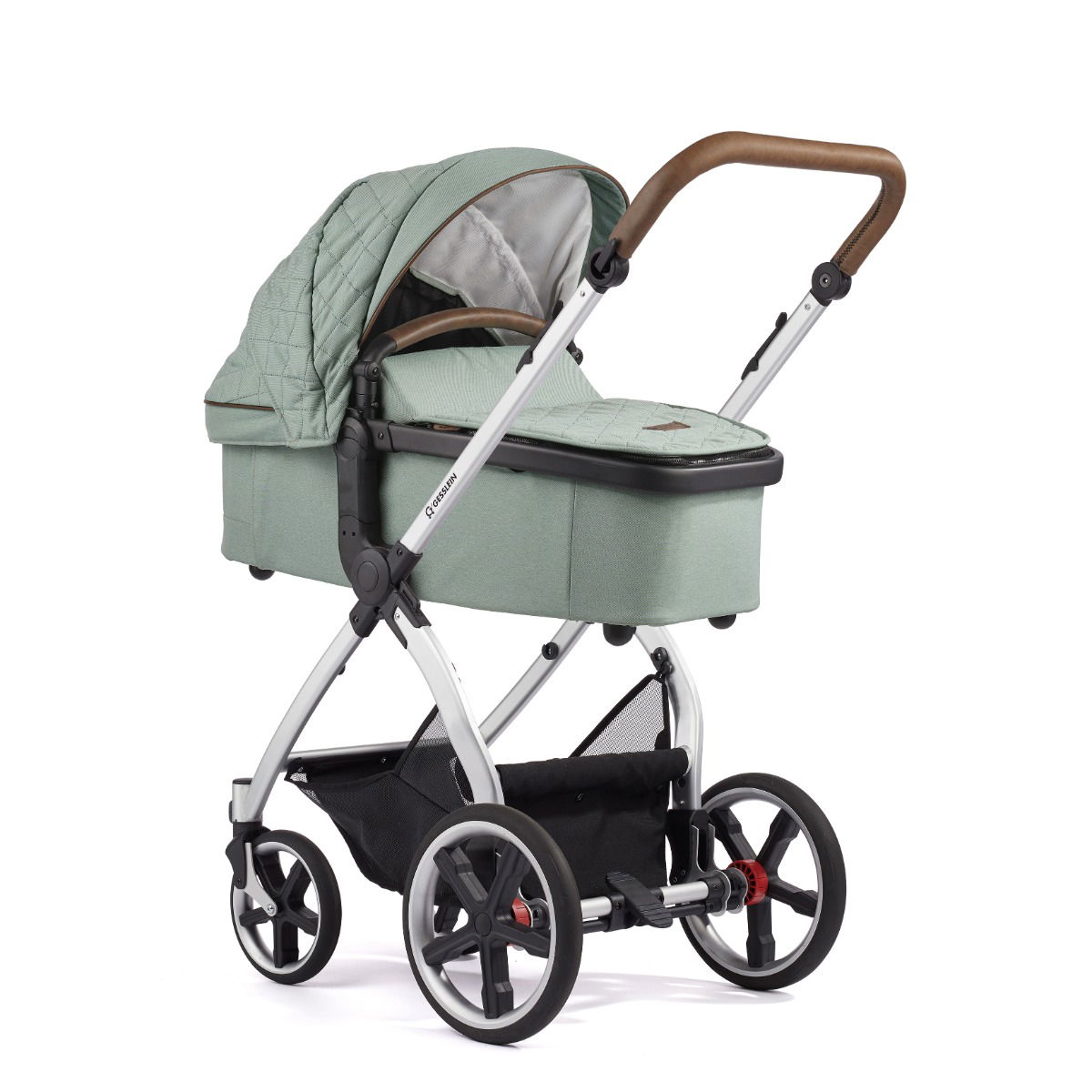 Gesslein FX4 Swing Kinderwagen mit Handbremse Gestell eloxiert mit Panorama Relax Babywanne Farbe wählbar