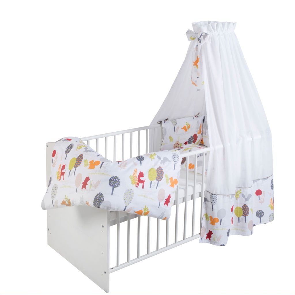 Schardt Bettset Kinderbettwäsche mit Nestchen und Himmel Lovely Birds Weiß-Mint 