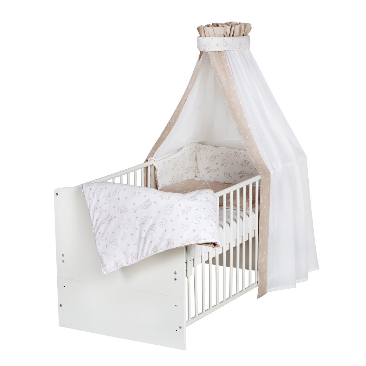 Schardt Origami beige Bettset 4- teilig mit Bettwäsche, Himmel und Nestchen