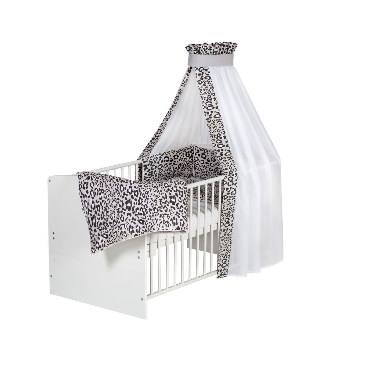 Schardt Leo grey Bettset 4- teilig mit Bettwäsche, Himmel und Nestchen