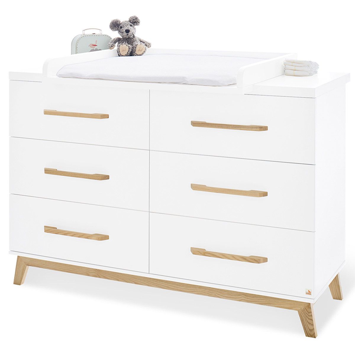 Pinolino Riva Wickelkommode extrabreit MDF weiß / Esche massiv - zum Toppreis