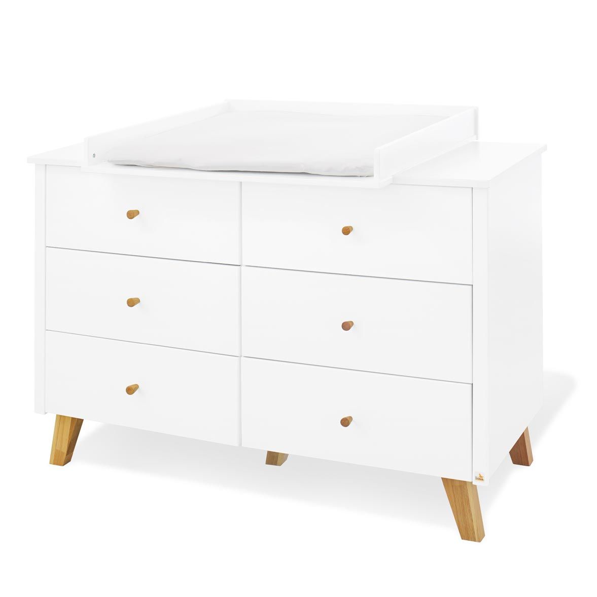 Pinolino Pan Wickelkommode extrabreit MDF weiß / Eiche massiv - zum Toppreis