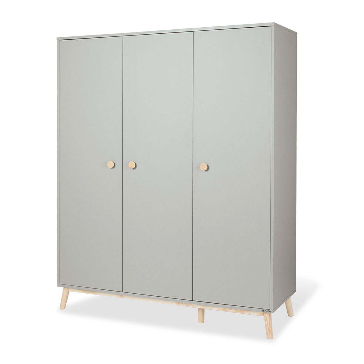 Pinolino Dusk Kleiderschrank groß 3 Türen grau/Kiefer massiv