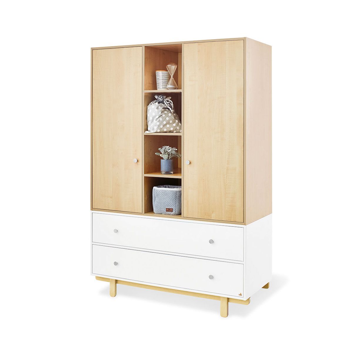 Pinolino Boks Kleiderschrank groß 2T 2S MDF weiß / Dekor Ahorn - zum Toppreis