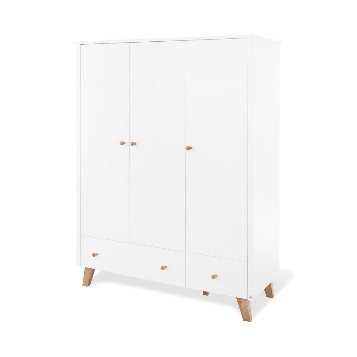Pinolino Pan Kleiderschrank groß 3T, 2S MDF weiß / Eiche massiv - zum Toppreis