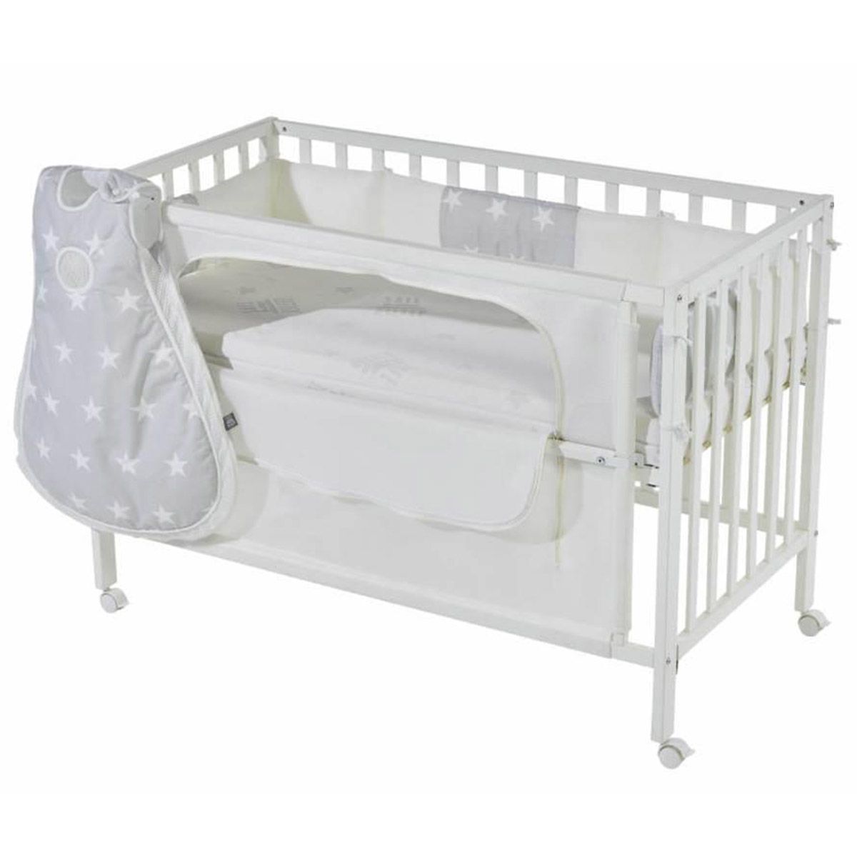 Roba Room Bed Sterne grau safe asleep inkl. Schlafsack, Matratze & Nestchen