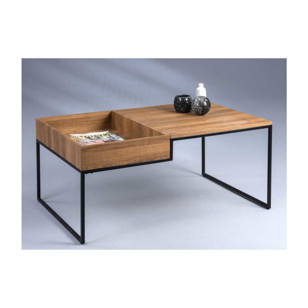 M2 Kollektion Couchtisch Benno MDF Dekor Eiche braun | Gestell Metall schwarz
