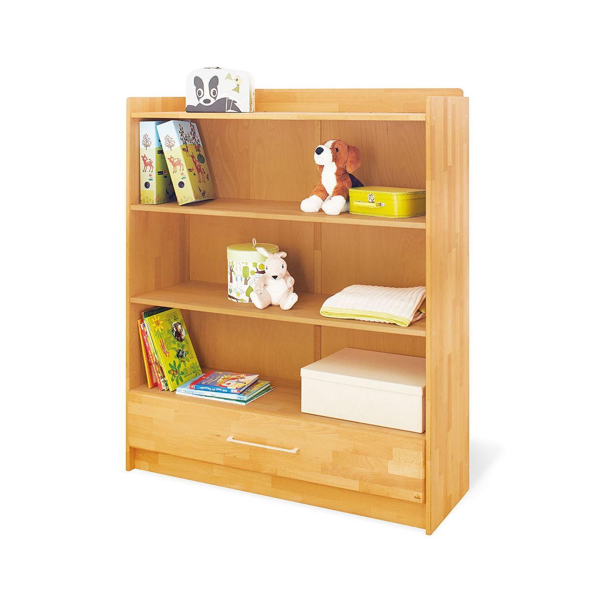 Pinolino Natura Standregal breit Buche massiv 3 Fächer, 1 Schubkasten - Toppreis