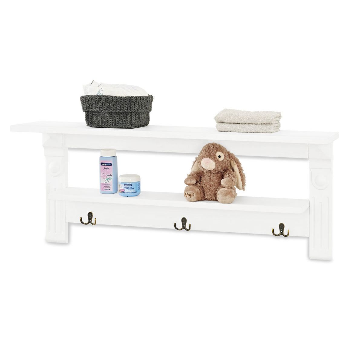 Pinolino Emilia Wandregal MDF weiß Garderobe, 3 Kleiderhaken