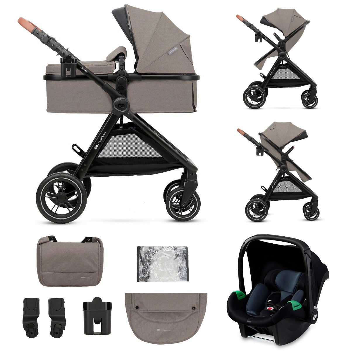 Kinderkraft Multifunktionaler 3-in-1-Kinderwagen ESME Sand Beige