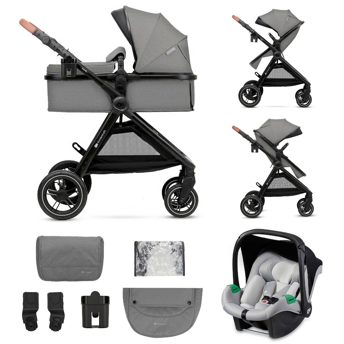 Kinderkraft Multifunktionaler 3-in-1-Kinderwagen ESME Moonlight Grey