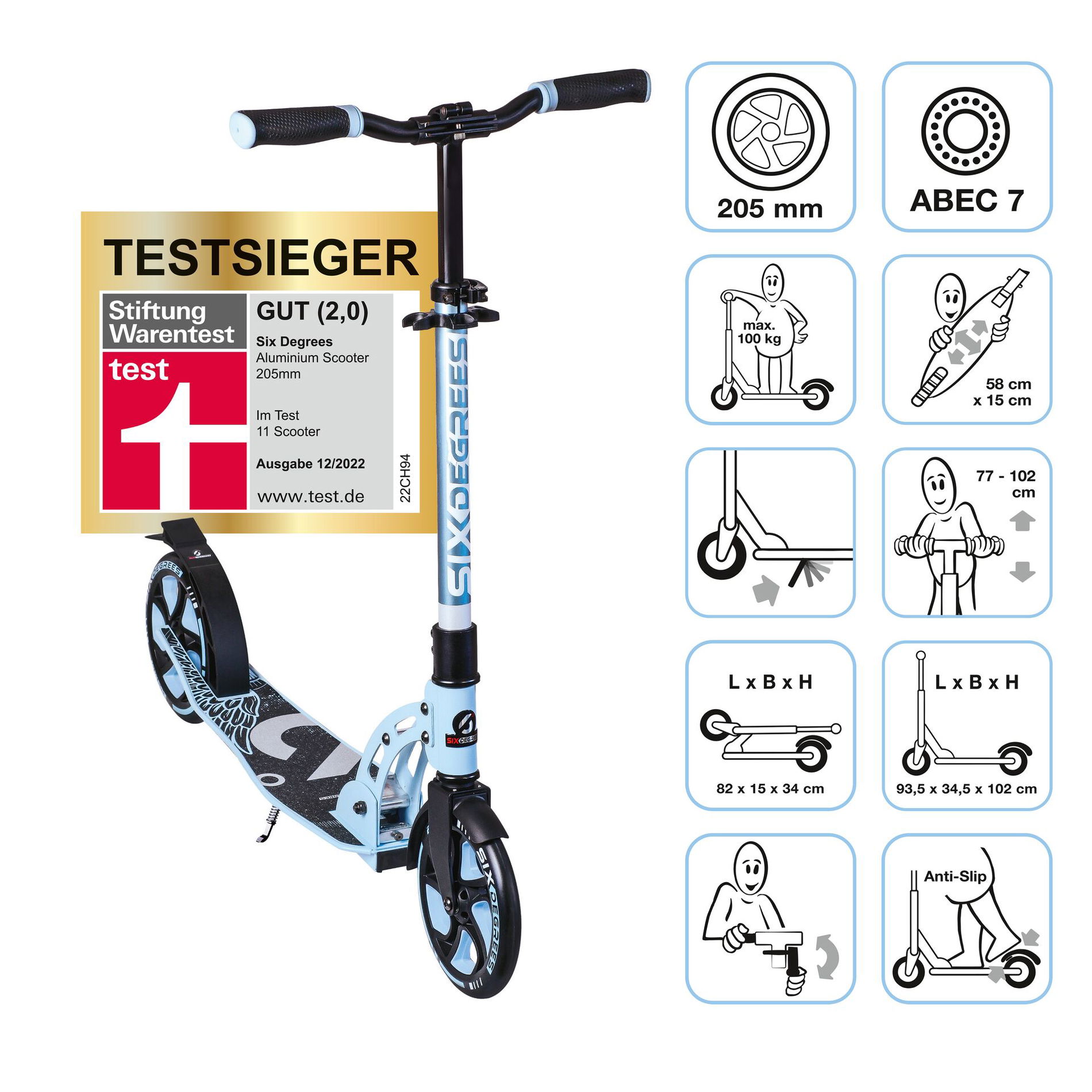 SIX DEGREES Aluminium Scooter 205 mm pastellblau