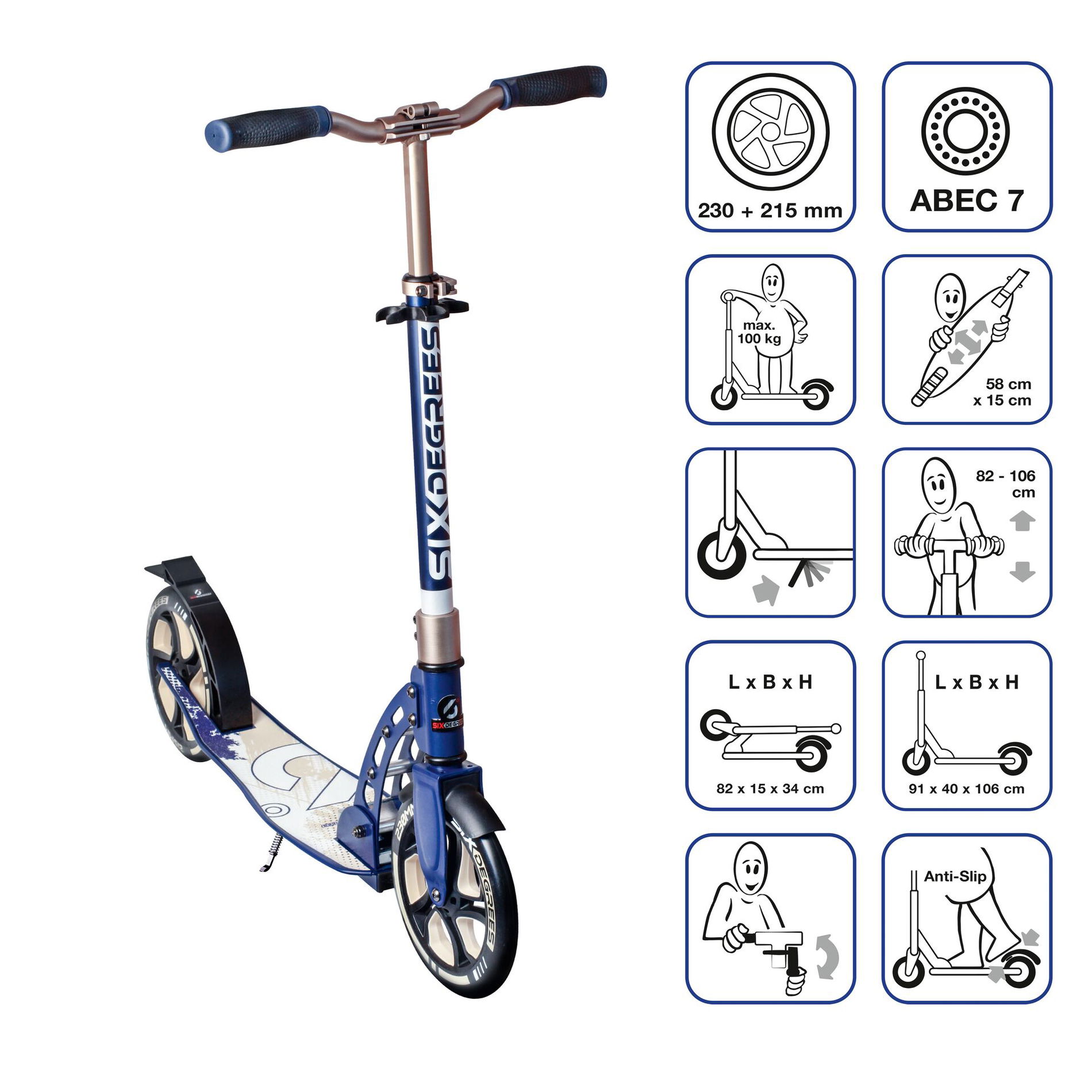 SIX DEGREES Aluminium Scooter 230/215 mm creme