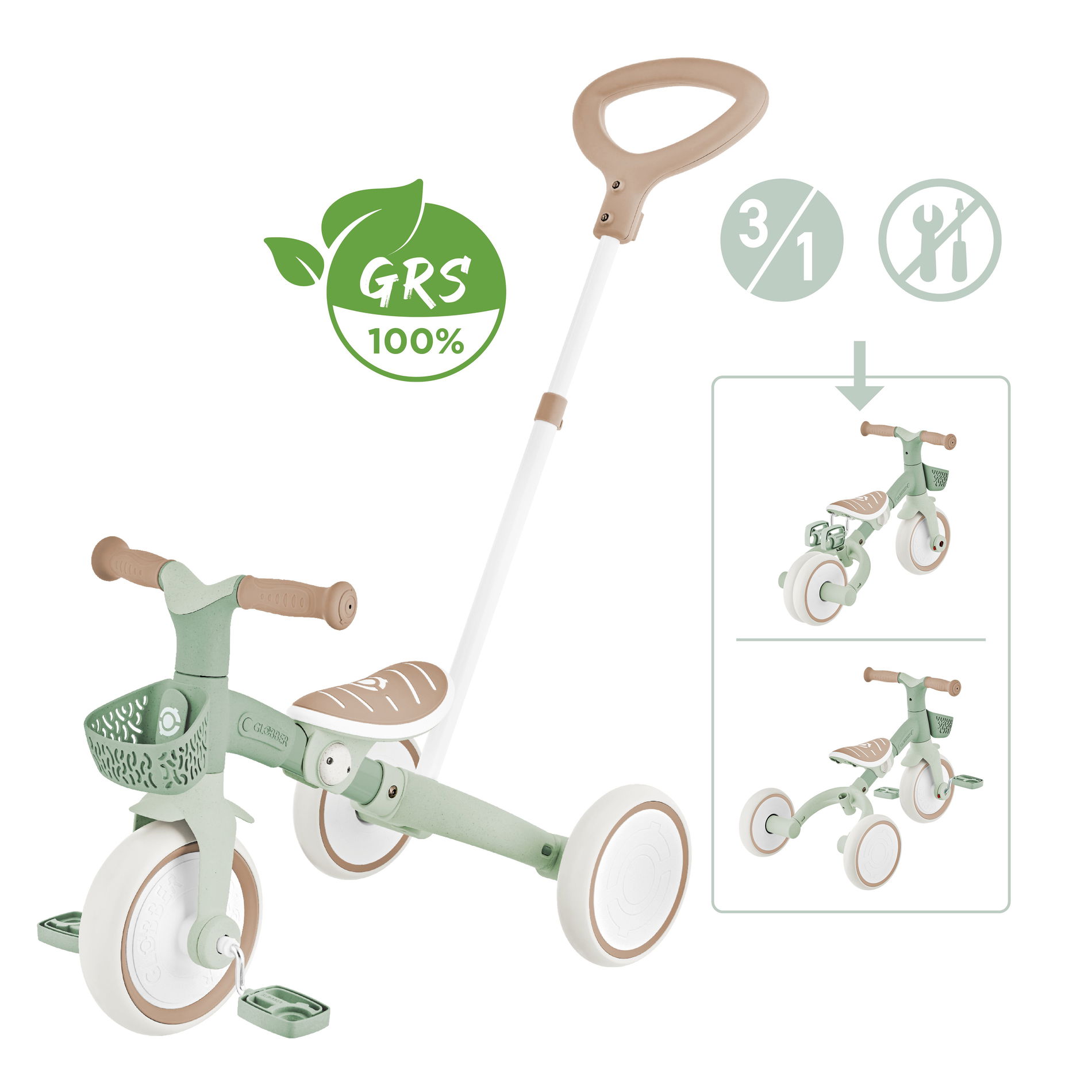 Globber Learning TRIKE 3in1 Plus ECO salbei grün