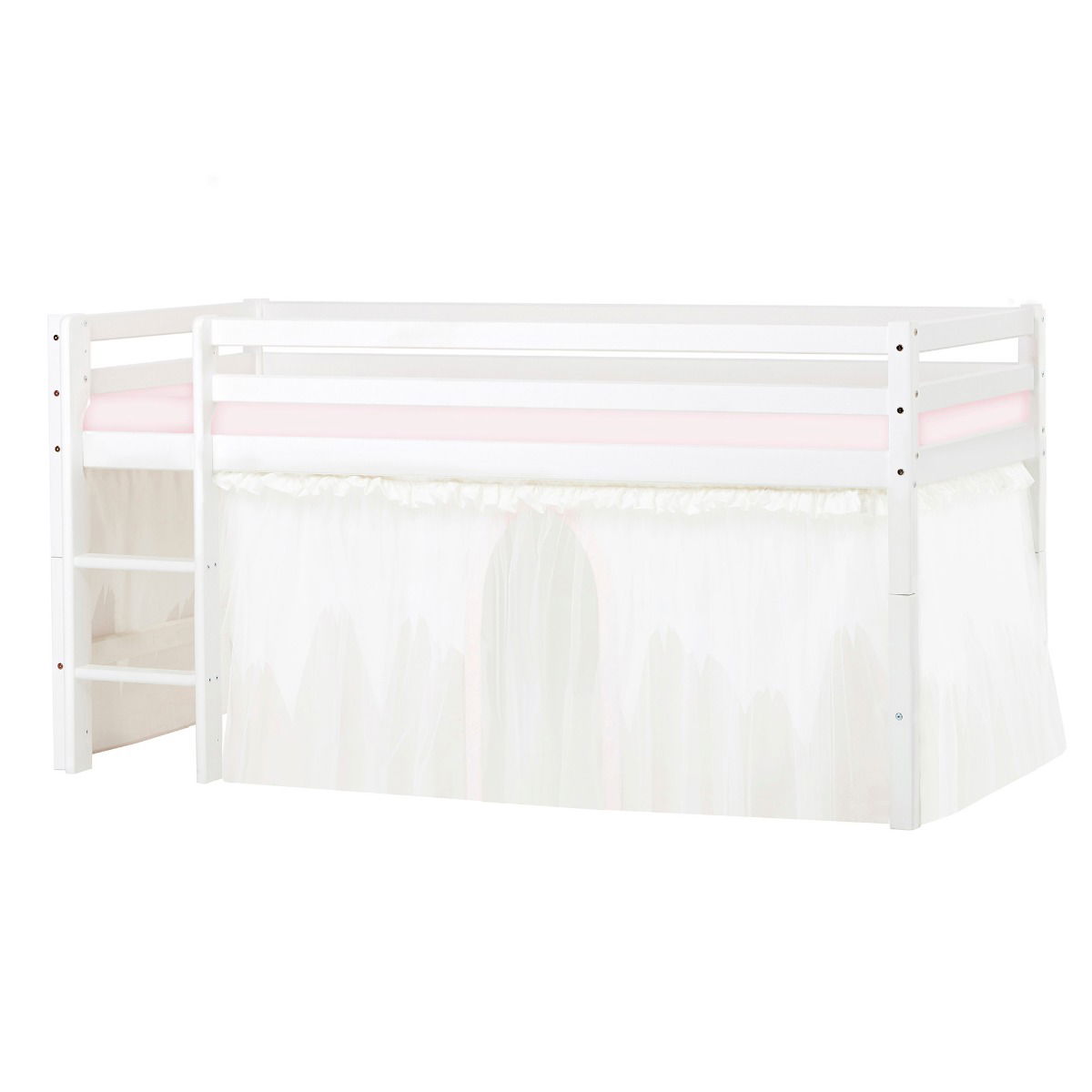 BUNDLE ECO Dream Halbhochbett 90x200 cm mit WINTER WONDERLAND Vorhang mit Tüll und Schaummatratze