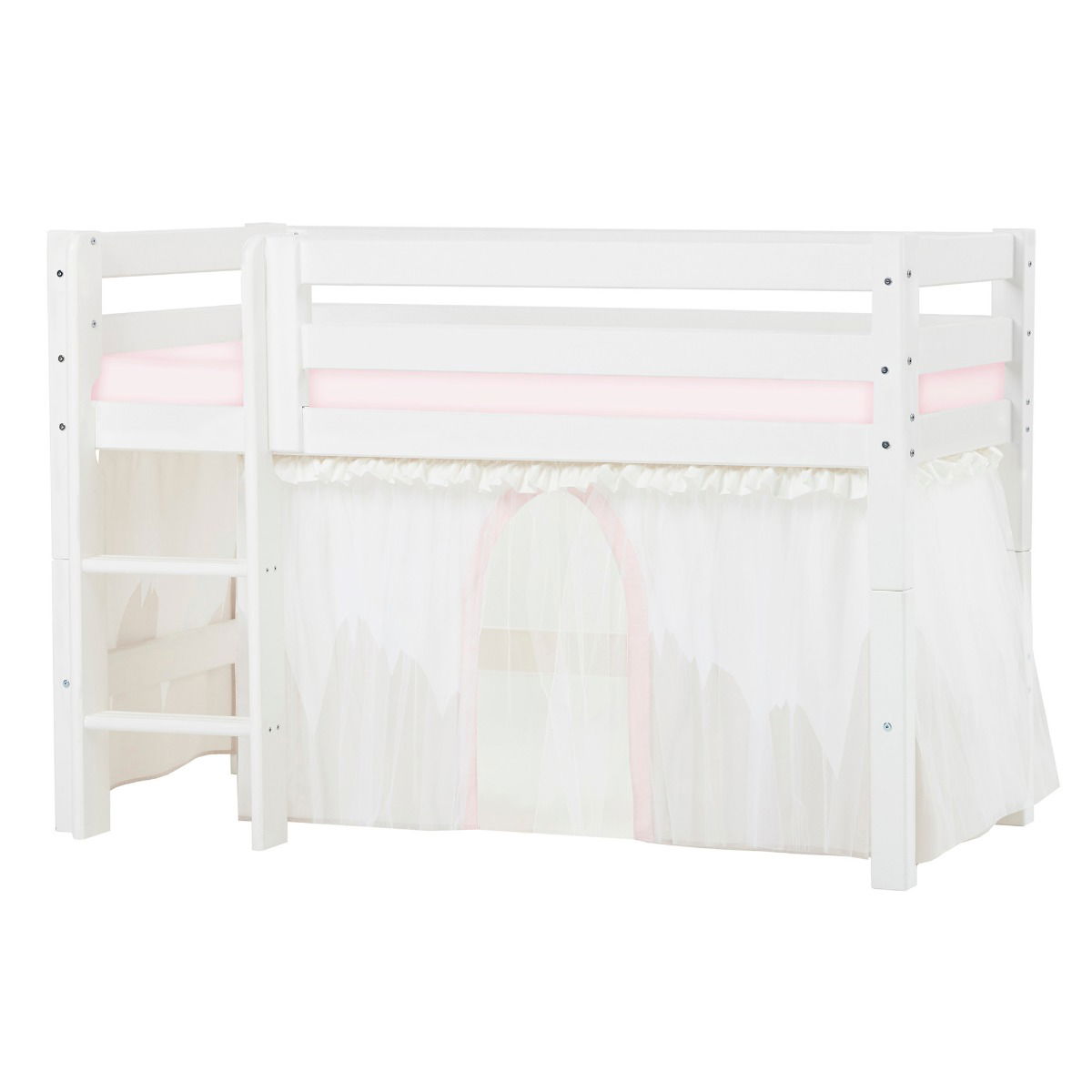 BUNDLE ECO Luxury Halbhochbett 70x160 cm mit WINTER WONDERLAND Vorhang und Kaltschaum-Matratze