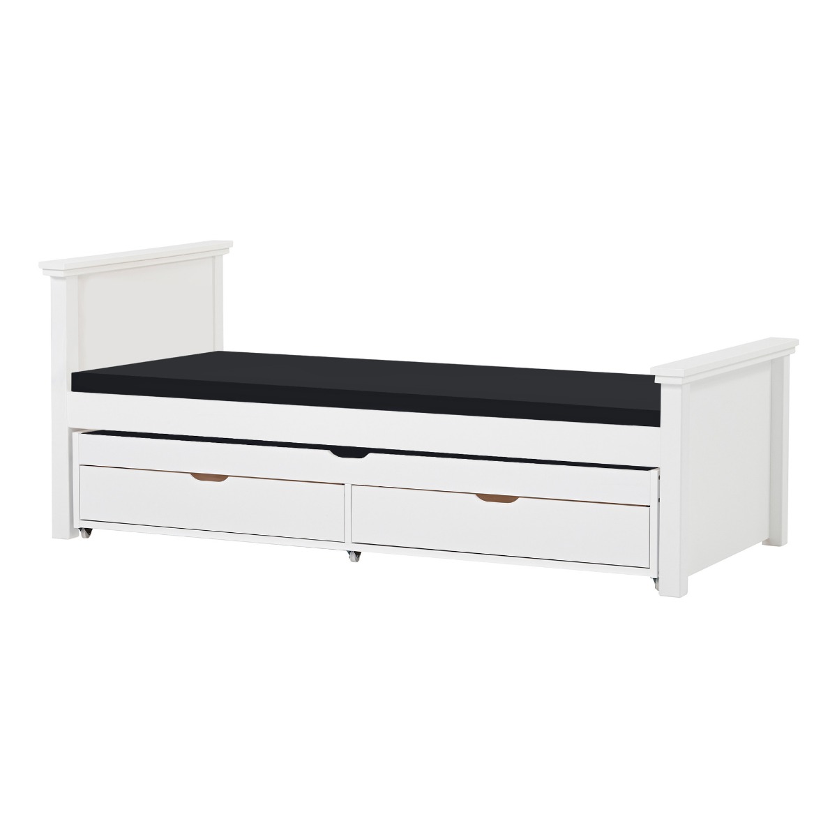Hoppekids Maja Deluxe Bett 90x200 cm mit hohem und mittelhohem Giebel und Kaltschaum-Matratze und Auszieh-/Gästebett 90x190 cm - Matratzenbezugsfarbe: Schwarz