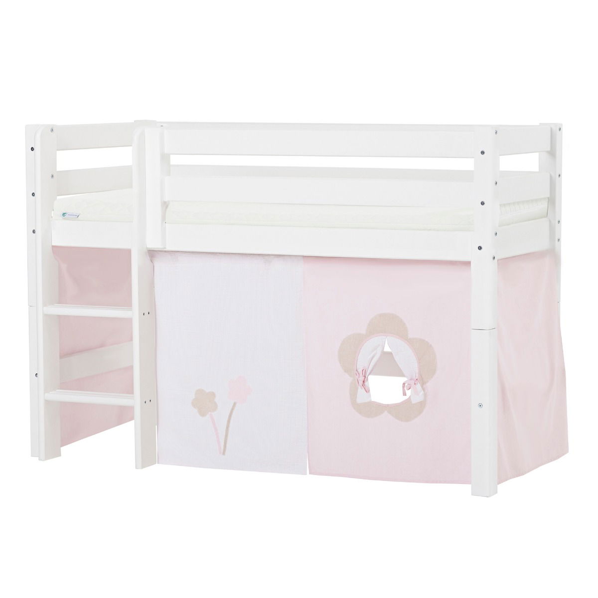 BUNDLE ECO Luxury Halbhochbett 70x160 cm mit FAIRYTALE FLOWER-Vorhang und ECO Luxury Matratze
