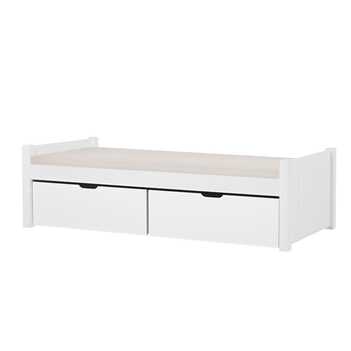 Hoppekids Noah Deluxe Bett 90x200 cm mit mittelhohen Giebeln Kaltschaum-Matratze und zwei Schubkästen - Matratzenbezugsfarbe: Sand