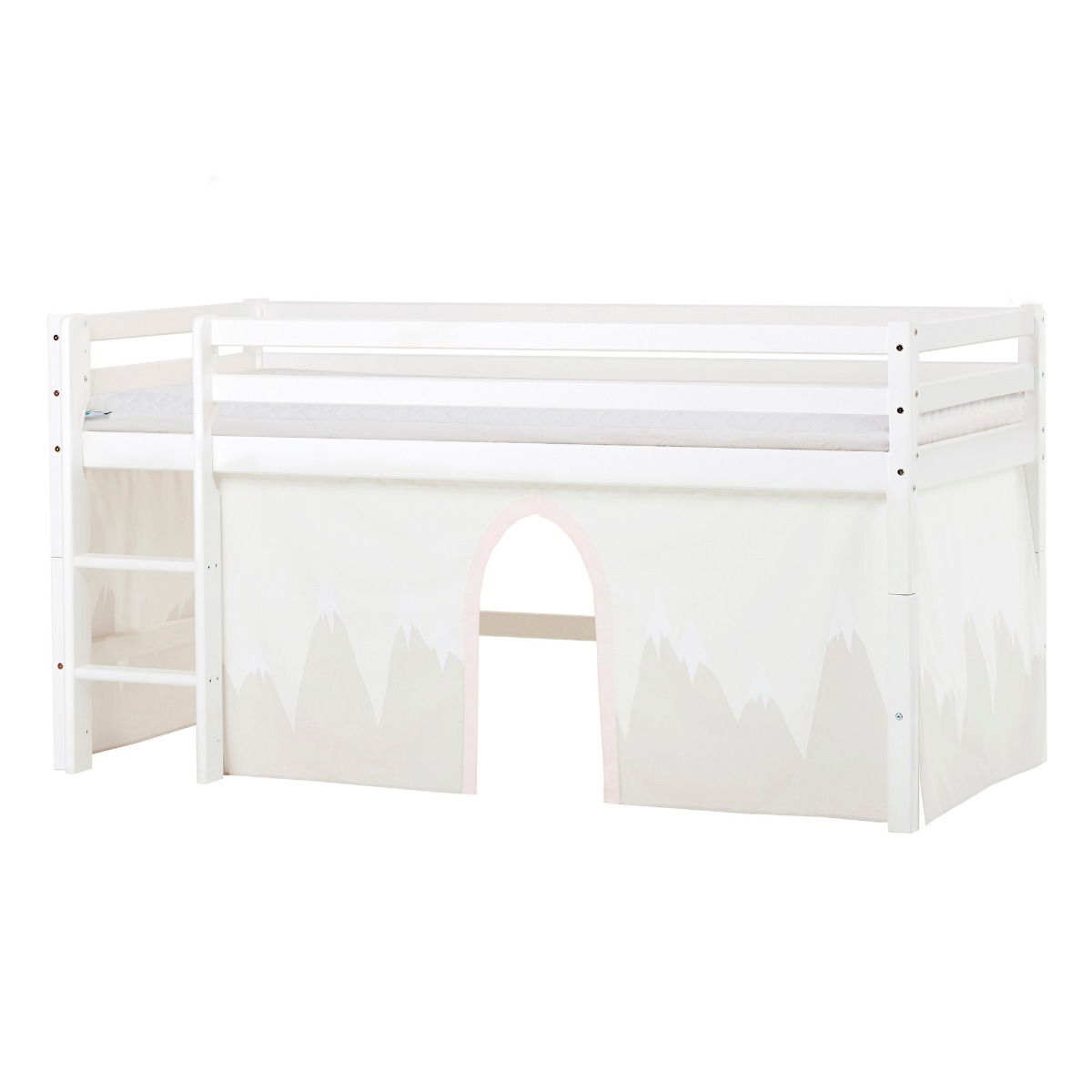 BUNDLE ECO Dream Halbhochbett 90x200 cm mit WINTER WONDERLAND Vorhang und ECO Dream-Matratze
