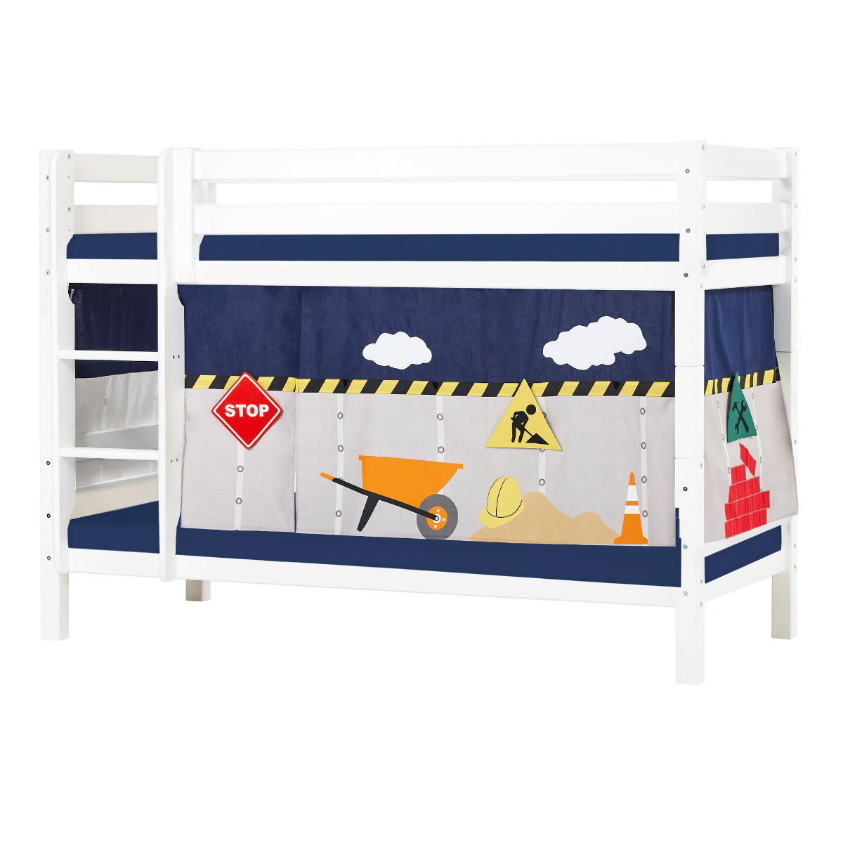BUNDLE ECO Luxury Etagenbett 90x200 cm mit CONSTRUCTION-Vorhang und Schaummatratze