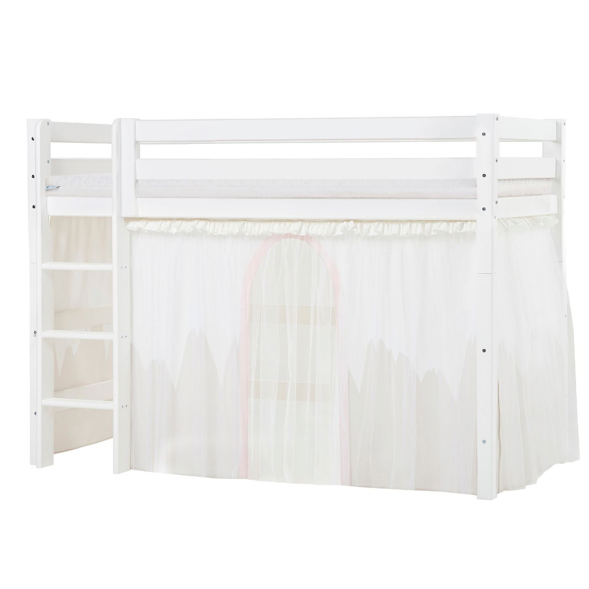 BUNDLE ECO Luxury Mittel-Hochbett 90x200 cm mit WINTER WONDERLAND Vorhang und ECO Luxury Matratze