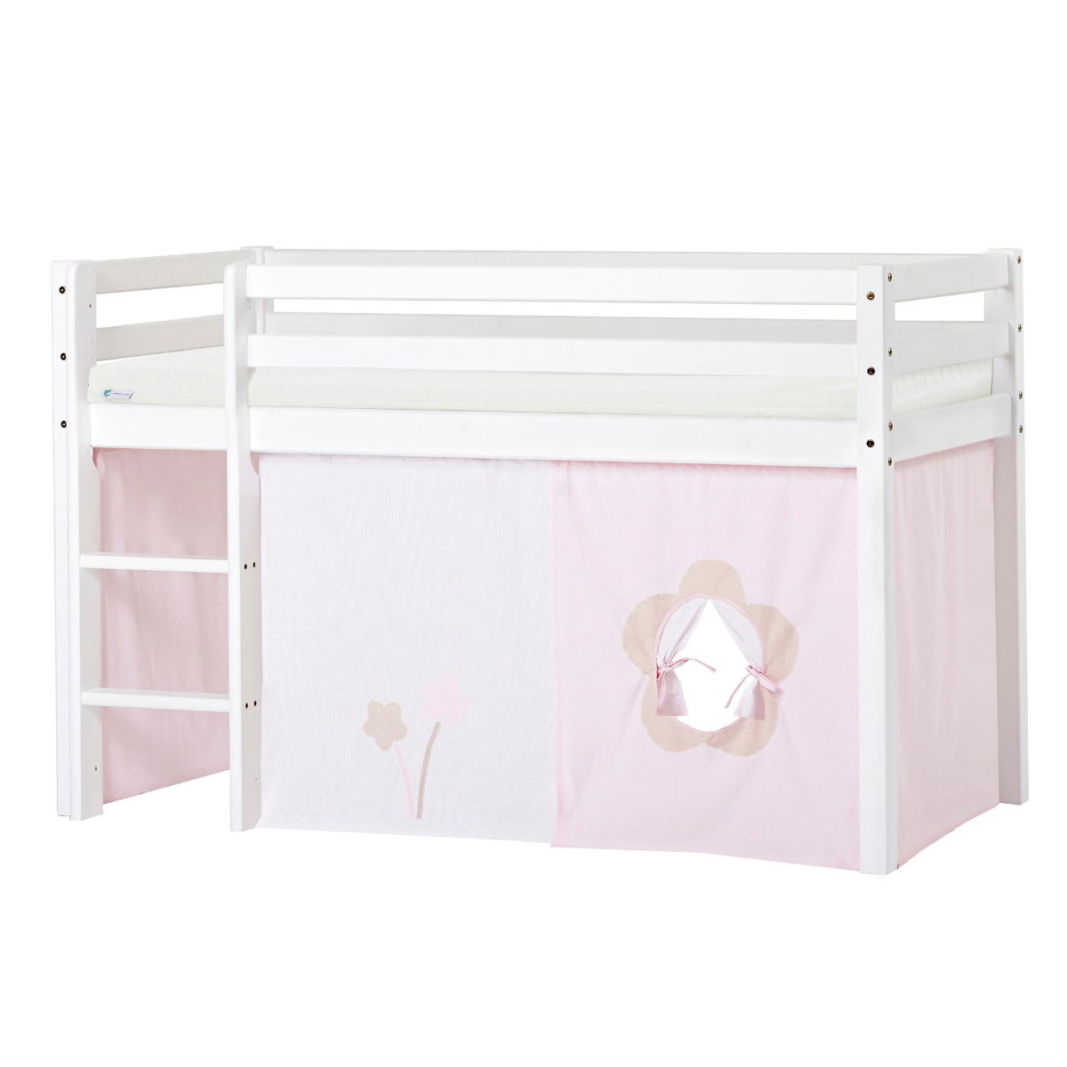 BUNDLE ECO Dream Halbhochbett 70x160 cm (nicht teilbar) mit FAIRYTALE FLOWER Vorhang und ECO Dream-Matratze
