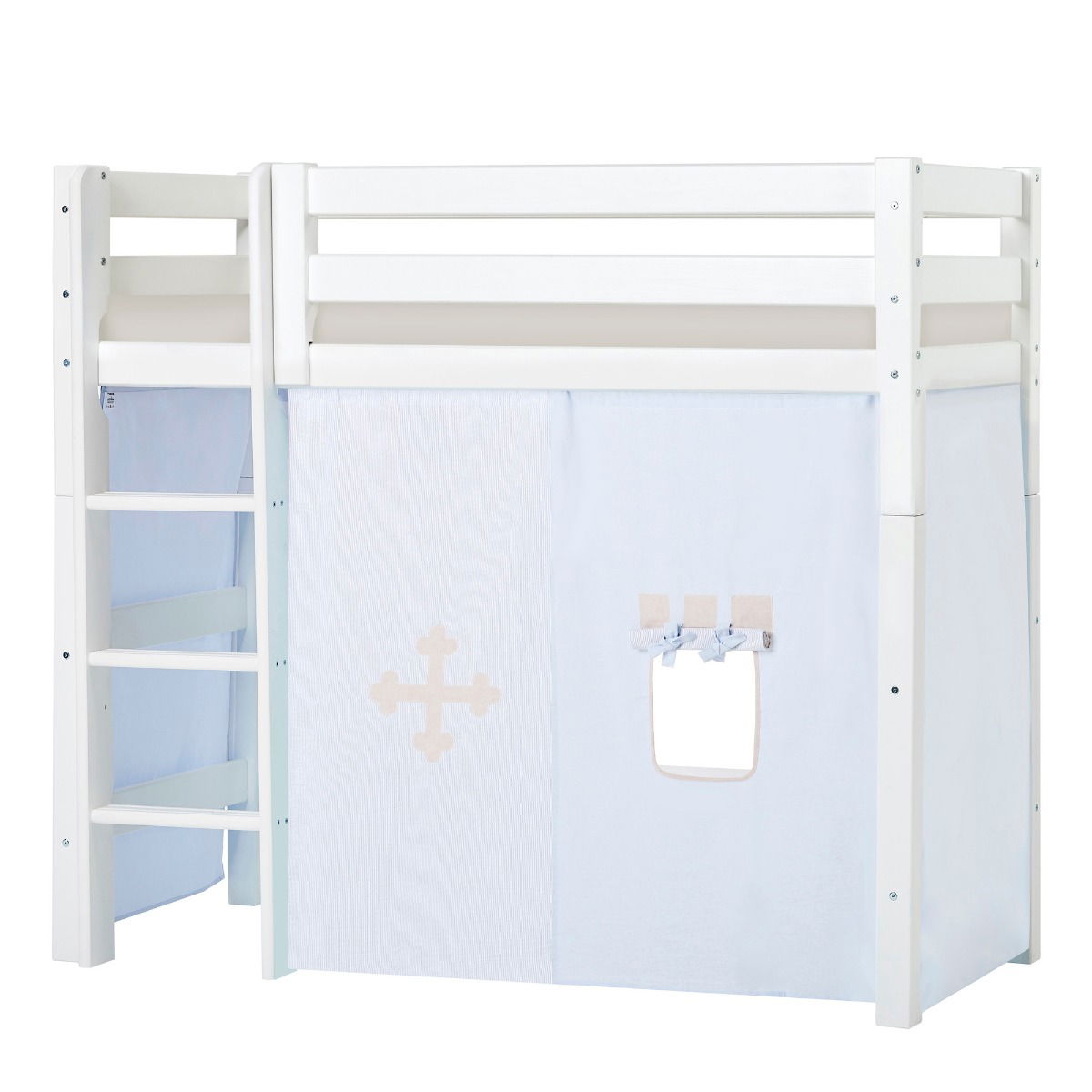 BUNDLE ECO Luxury Mittel-Hochbett 70x160 cm mit FAIRYTALE KNIGHT-Vorhang und Schaummatratze