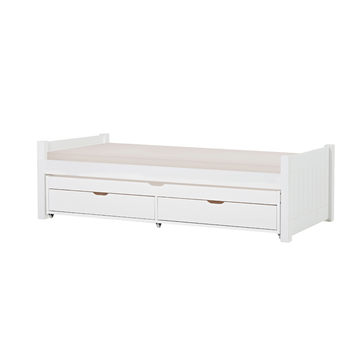 Hoppekids Noah Deluxe Bett 90x200 cm mit mittelhohen Giebeln Schaum-Matratze und Auszieh-/Gästebett 90x190 cm  - Matratzenbezugsfarbe: Sand