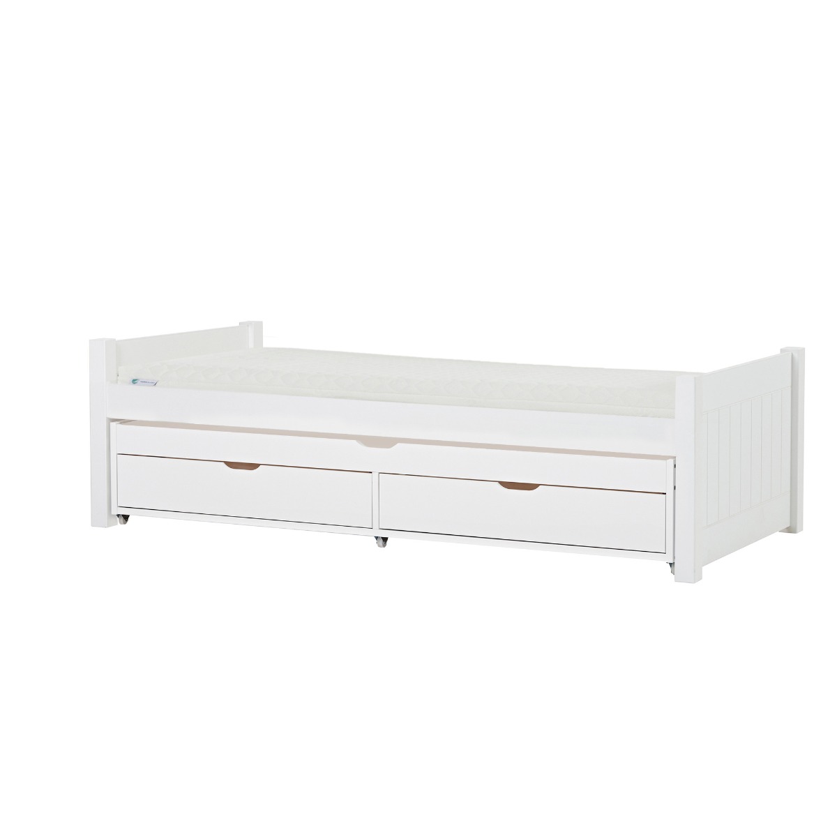 Hoppekids Noah Deluxe Bett 90x200 cm mit mittelhohen Giebeln Eco Luxury-Matratze und Auszieh-/Gästebett 70x190 cm - Matratzenbezugsfarbe: Sand