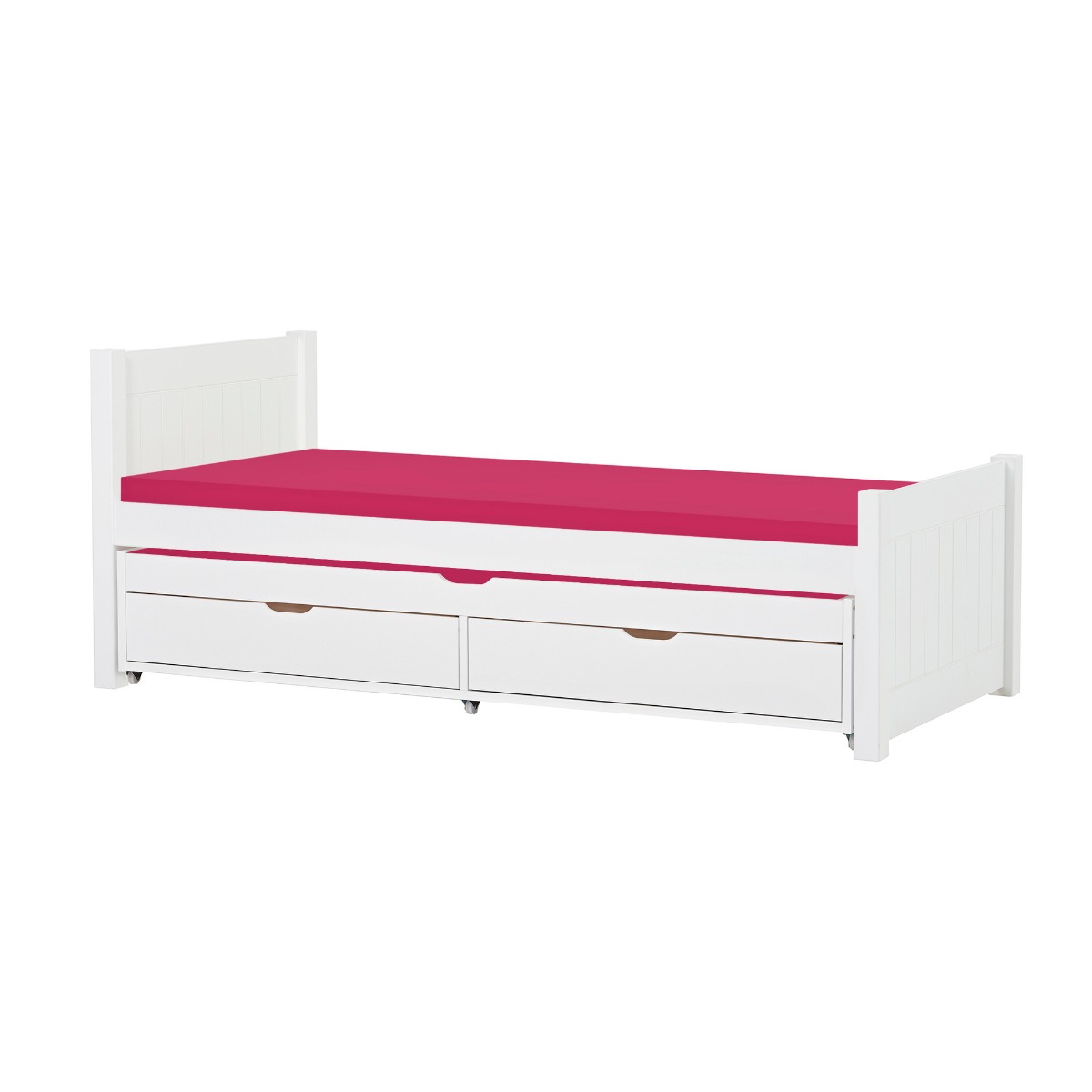 Hoppekids Noah Deluxe Bett 90x200 cm mit hohem und mittelhohem Giebel und Schaum-Matratze und Auszieh-/Gästebett 70x190 cm  - Matratzenbezugsfarbe: Pink