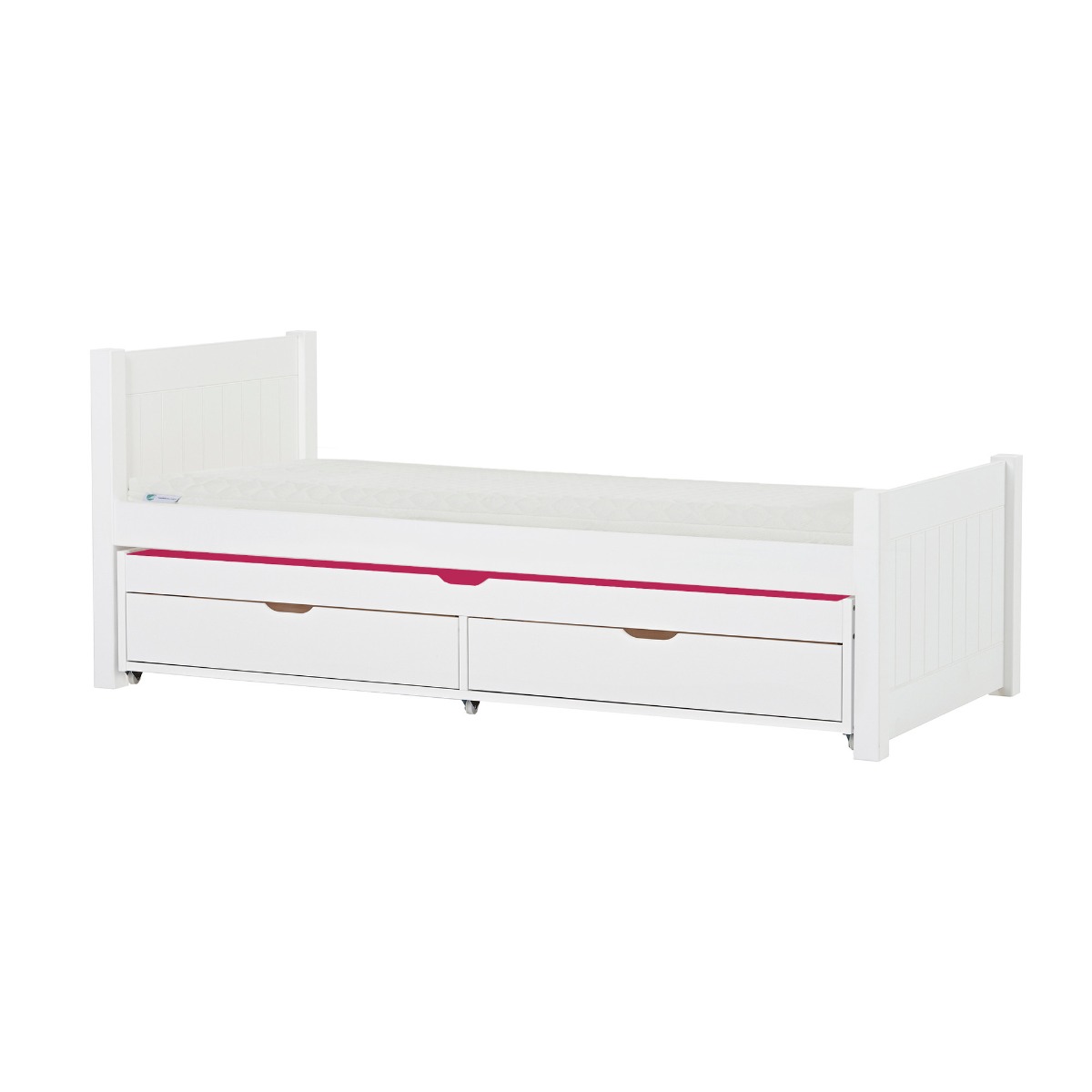 Hoppekids Noah Deluxe Bett 90x200 cm mit hohem und mittelhohem Giebel Eco Luxury-Matratze und Auszieh-/Gästebett 70x190 cm - Matratzenbezugsfarbe: Pink
