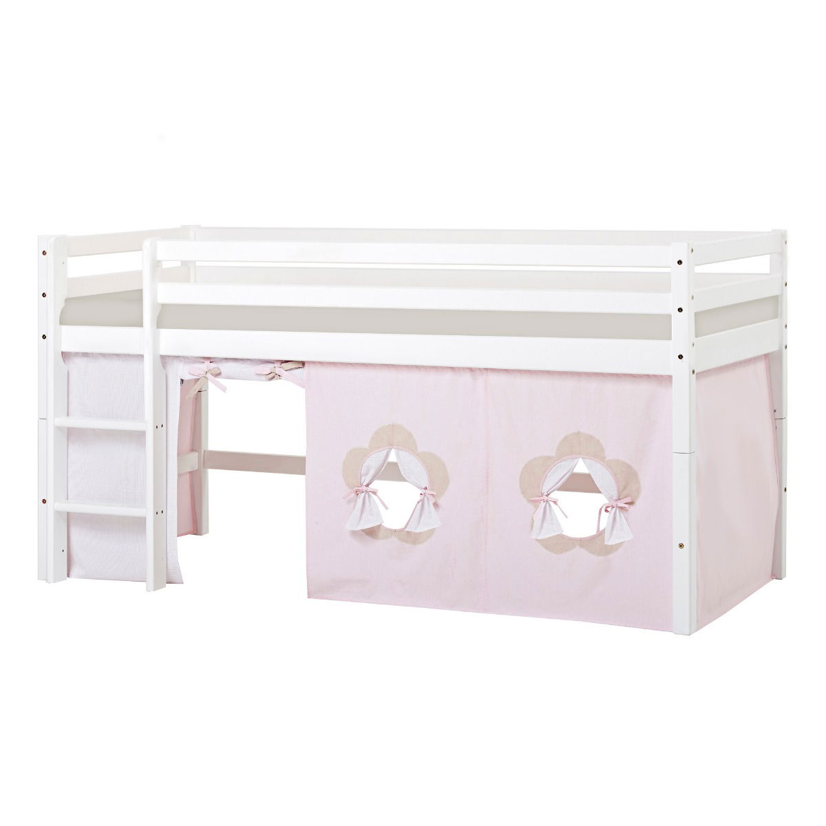 BUNDLE ECO Dream Halbhochbett 90x200 cm mit FAIRYTALE FLOWER Vorhang und Schaummatratze