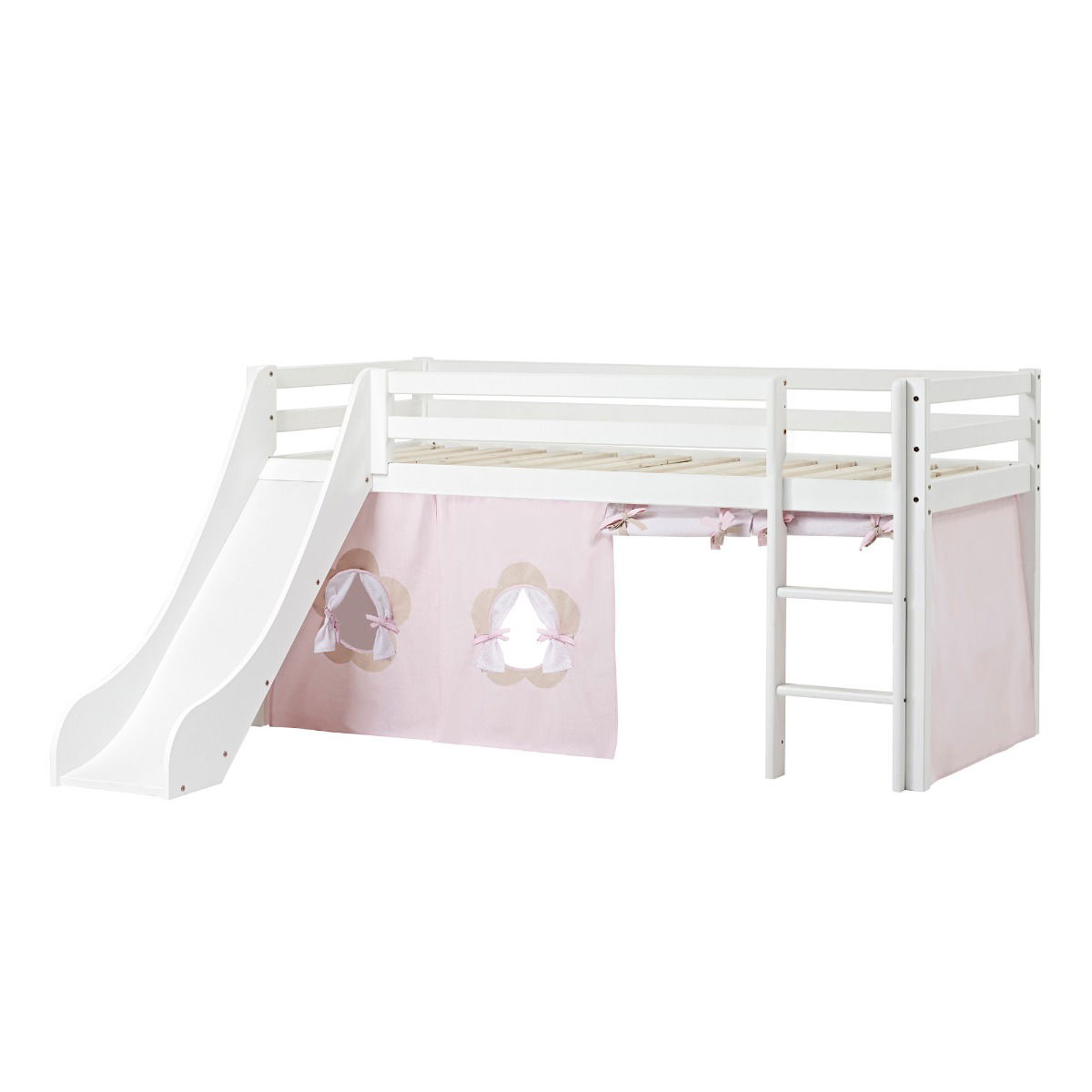 BUNDLE ECO Dream Halbhochbett 90x200 cm (nicht teilbar) mit Rutsche mit FAIRYTALE FLOWER Vorhang