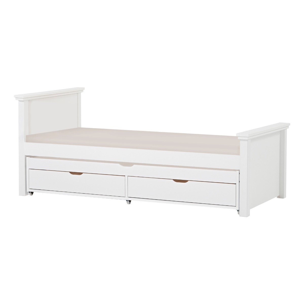 Hoppekids Maja Deluxe Bett 90x200 cm mit hohem und mittelhohem Giebel und Kaltschaum-Matratze und Auszieh-/Gästebett 90x190 cm - Matratzenbezugsfarbe: Sand