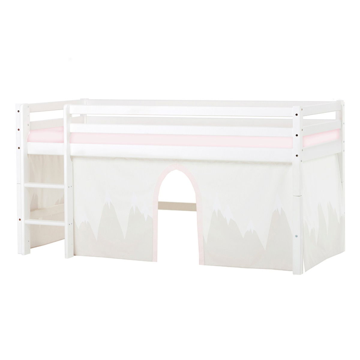 BUNDLE ECO Dream Halbhochbett 90x200 cm mit WINTER WONDERLAND Vorhang und Schaummatratze