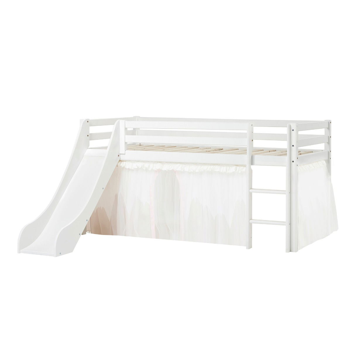 BUNDLE ECO Dream Halbhochbett 90x200 cm (nicht teilbar) mit Rutsche mit WINTER WONDERLAND Vorhang mit Tüll
