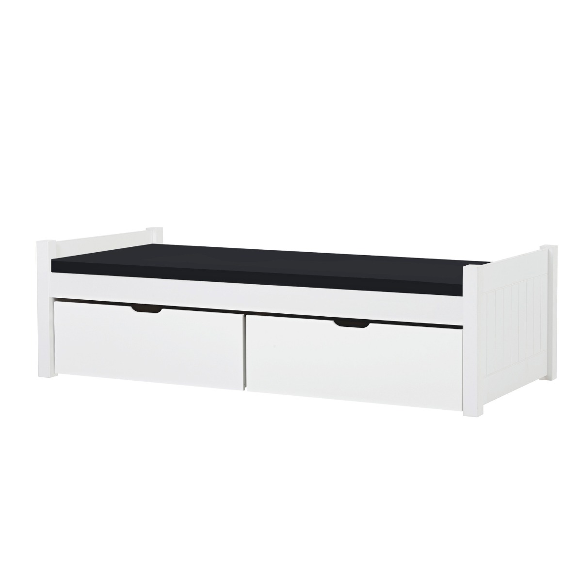 Hoppekids Noah Deluxe Bett 90x200 cm mit mittelhohen Giebeln Kaltschaum-Matratze und zwei Schubkästen - Matratzenbezugsfarbe: Schwarz