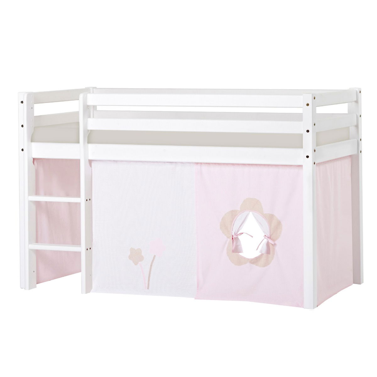 BUNDLE ECO Dream Halbhochbett 70x160 cm (nicht teilbar) mit FAIRYTALE FLOWER Vorhang und Schaummatratze