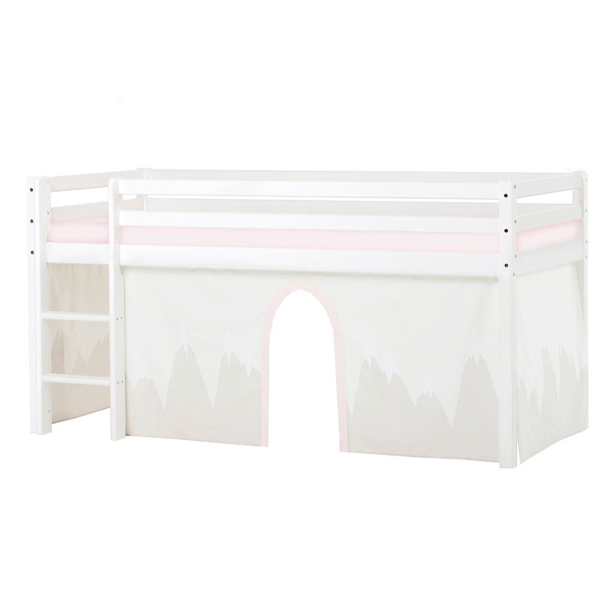 BUNDLE ECO Dream Halbhochbett 90x200 cm (nicht teilbar) mit WINTER WONDERLAND Vorhang und Schaummatratze