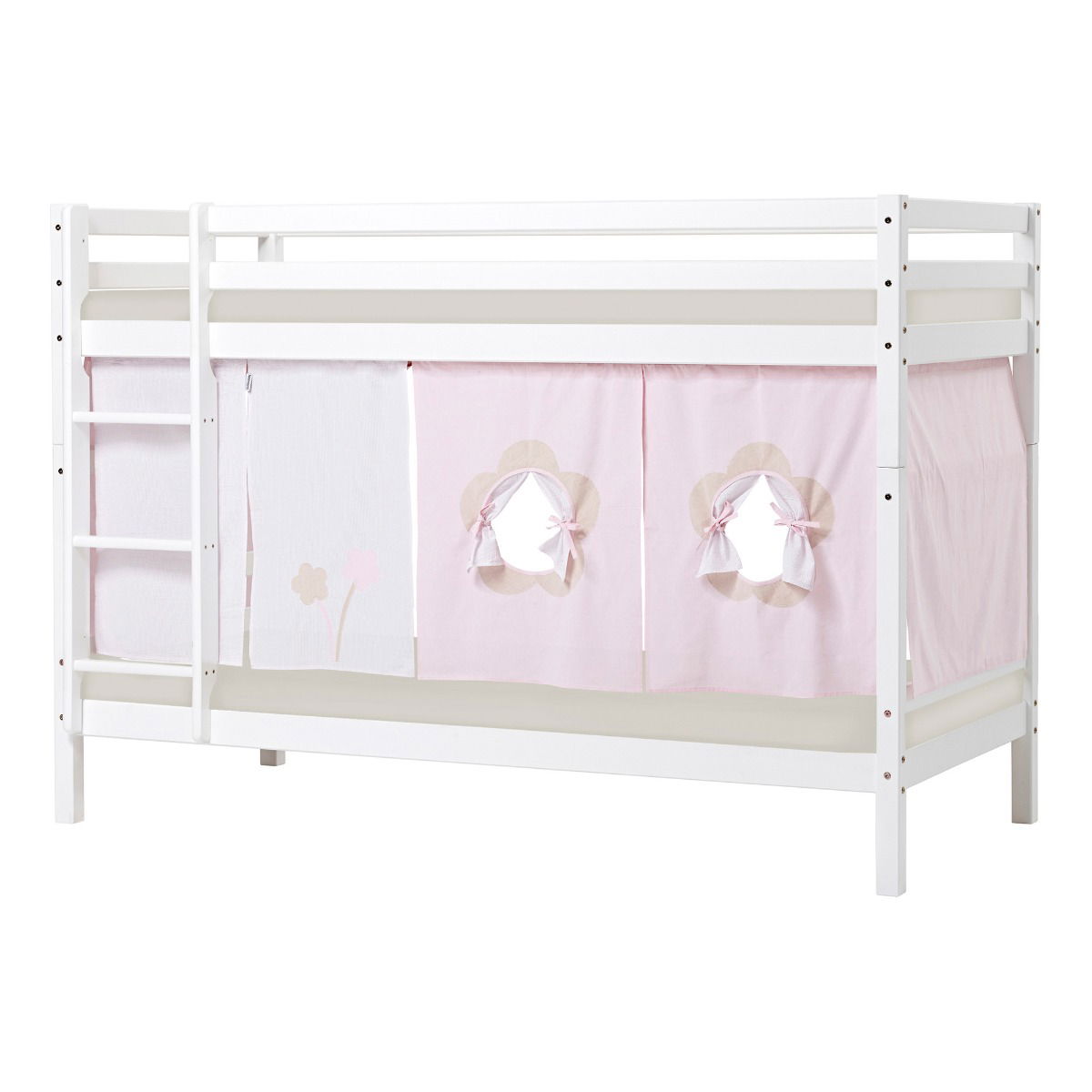 BUNDLE ECO Dream Etagenbett 90x200 cm mit FAIRYTALE FLOWER Vorhang und Kaltschaum-Matratze