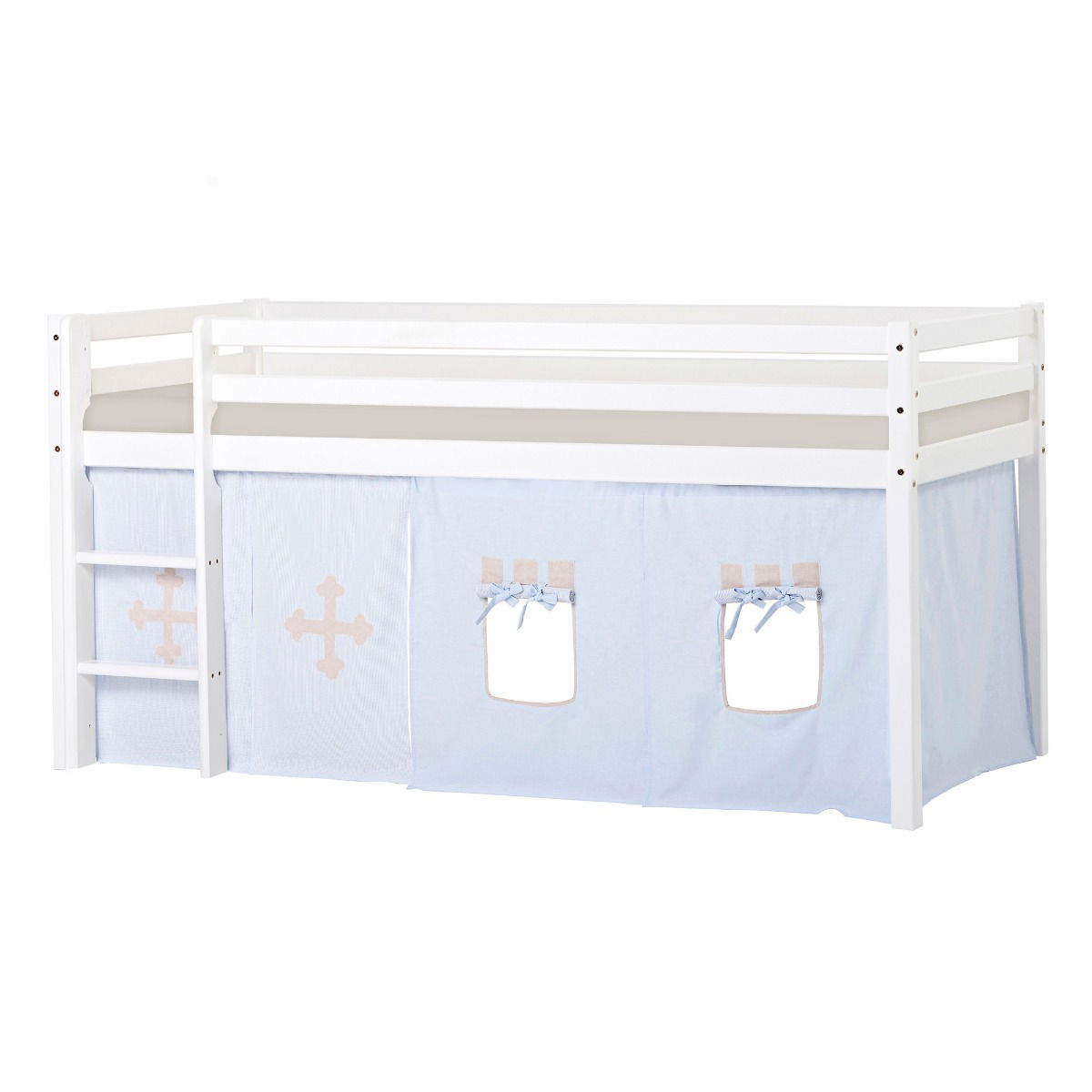 BUNDLE ECO Dream Halbhochbett 90x200 cm (nicht teilbar) mit FAIRYTALE KNIGHT Vorhang und Schaummatratze