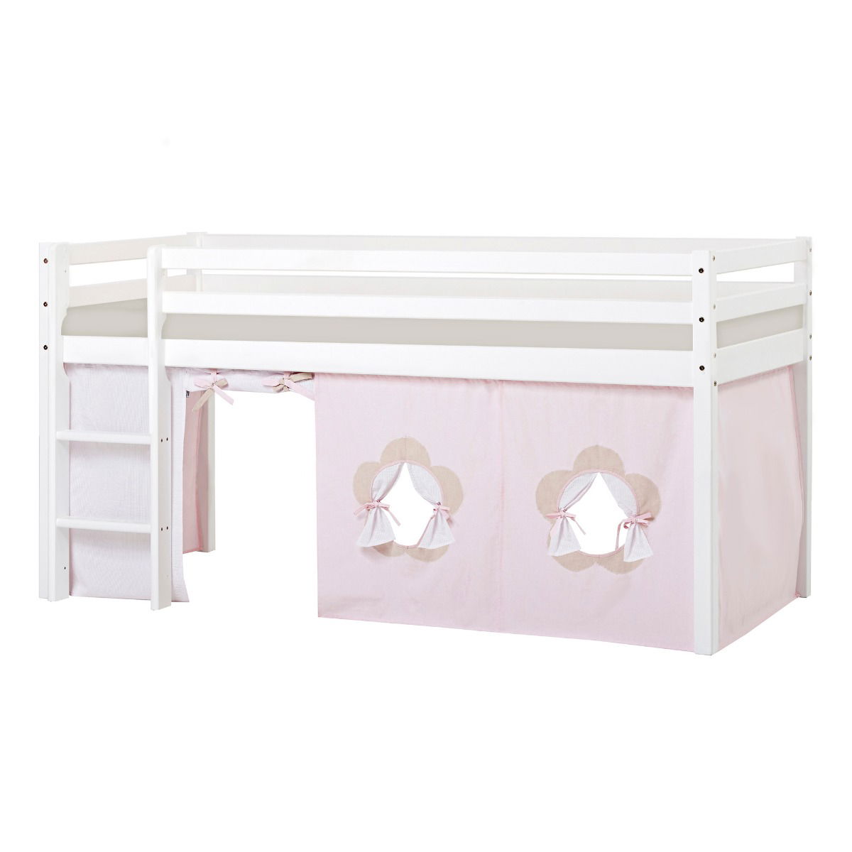 BUNDLE ECO Dream Halbhochbett 90x200 cm (nicht teilbar) mit FAIRYTALE FLOWER Vorhang und Schaummatratze
