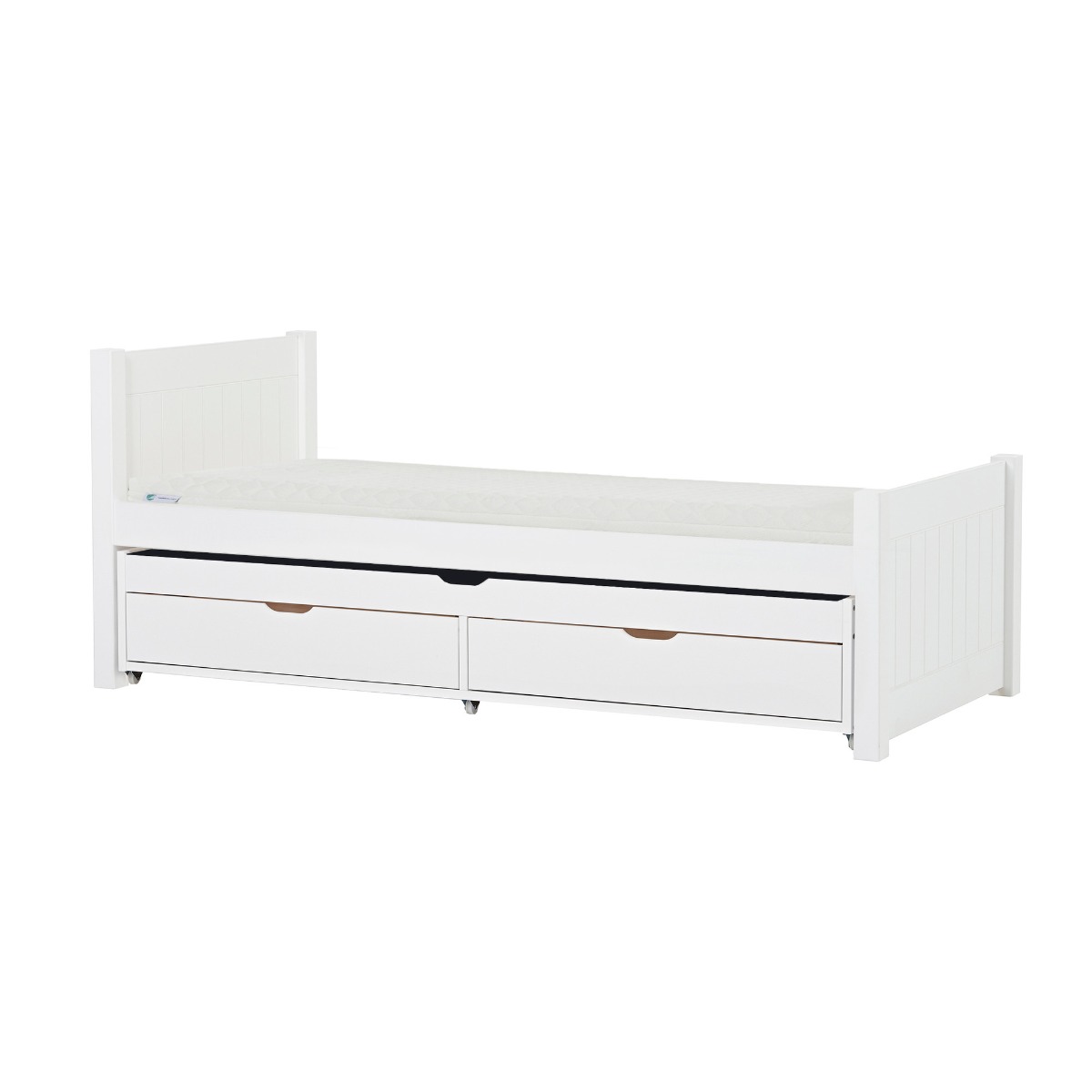 Hoppekids Noah Deluxe Bett 90x200 cm mit hohem und mittelhohem Giebel Eco Luxury-Matratze und Auszieh-/Gästebett 90x190 cm - Matratzenbezugsfarbe: Schwarz
