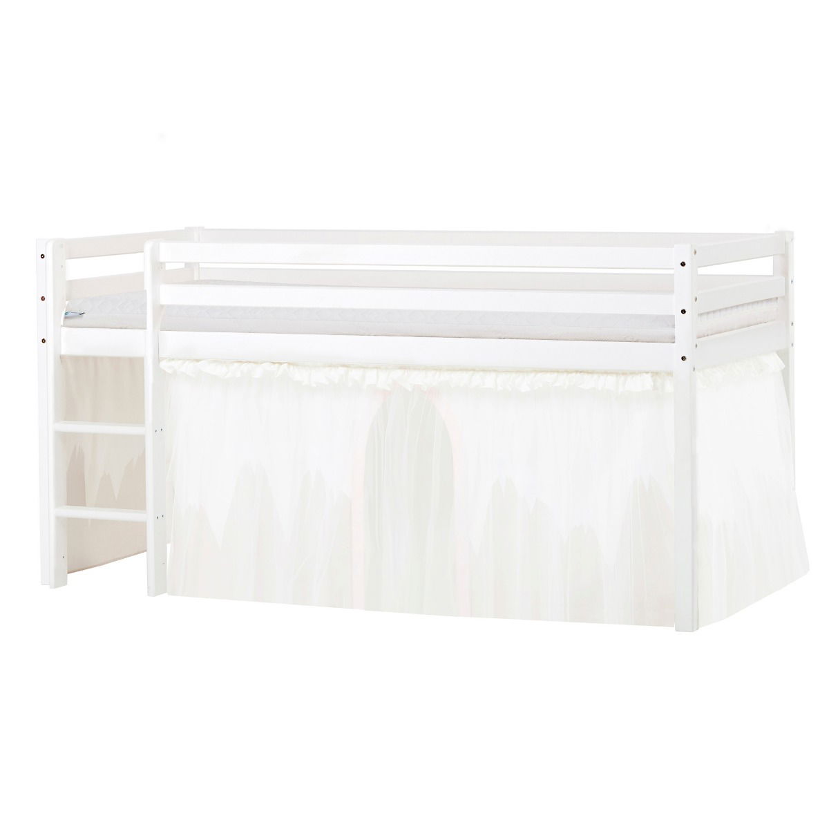 BUNDLE ECO Dream Halbhochbett 90x200 cm (nicht teilbar) mit WINTER WONDERLAND Vorhang mit Tüll und ECO Dream-Matratze