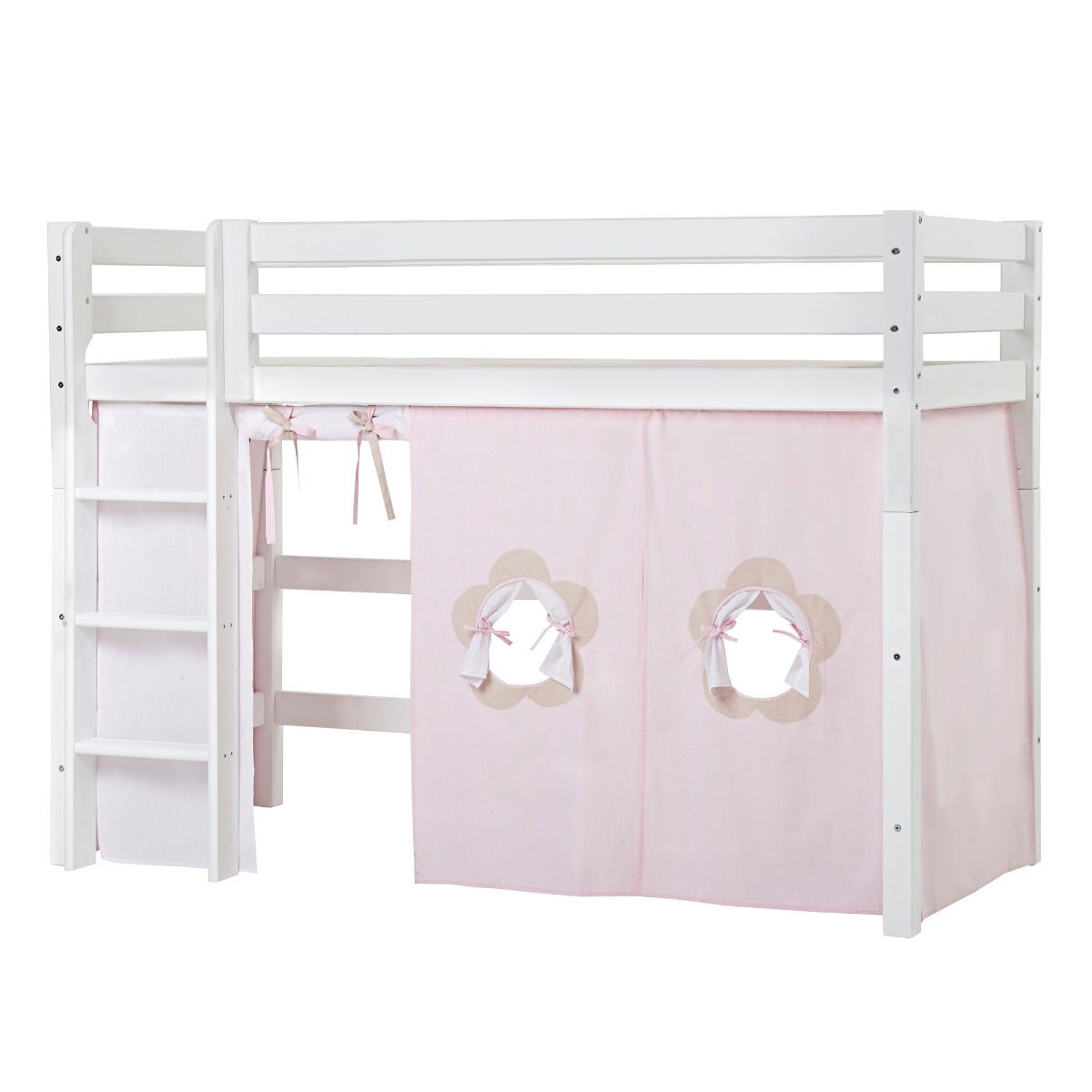 BUNDLE ECO Luxury Mittel-Hochbett 90x200 cm mit FAIRYTALE FLOWER-Vorhang