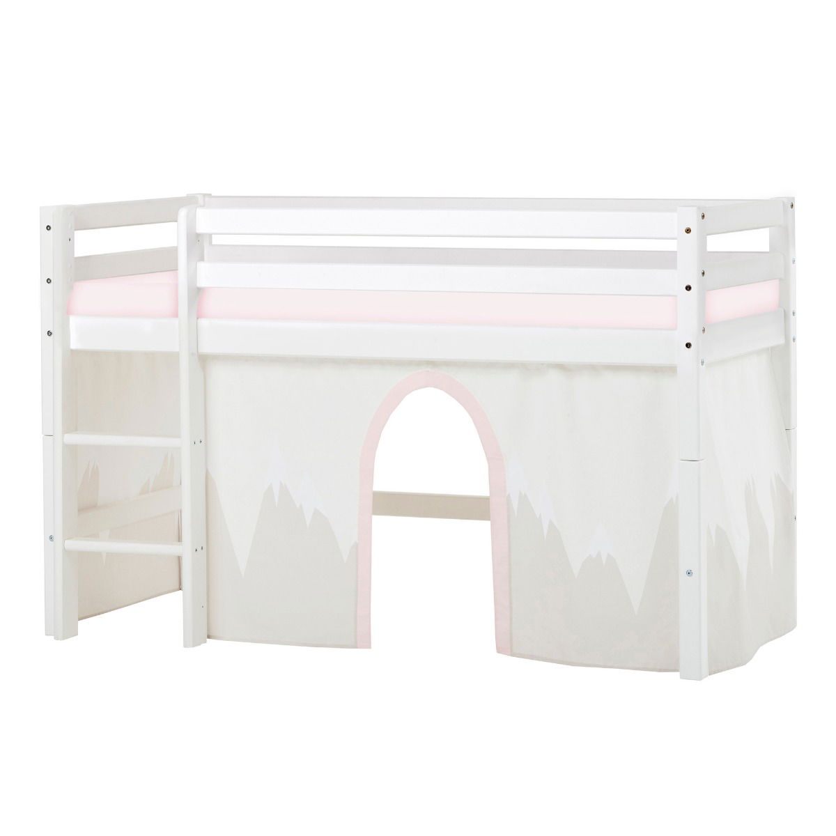 BUNDLE ECO Dream Halbhochbett 70x160 cm mit WINTER WONDERLAND Vorhang und Kaltschaum-Matratze